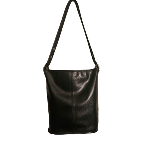 Leather Duffle Bucket Shoulder Bag Black Silver Hardware * - Picture 1 of 5